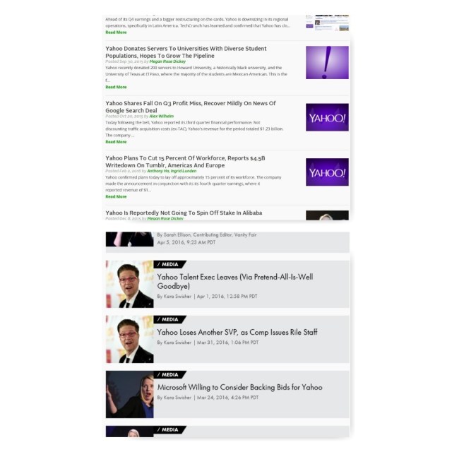 Techcrunch, Recode Yahoo headlines